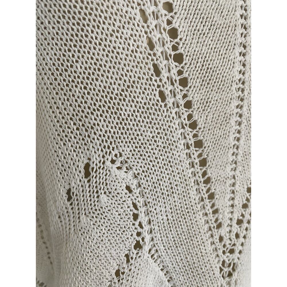 HELMUT LANG Fractured Lace Short Drop Sleeve Linen Sweater Top Blouse White M - Picture 5 of 10